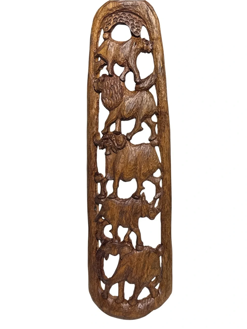 Hand-Carved Wooden African Big Five Wildlife Relief Wall Panel